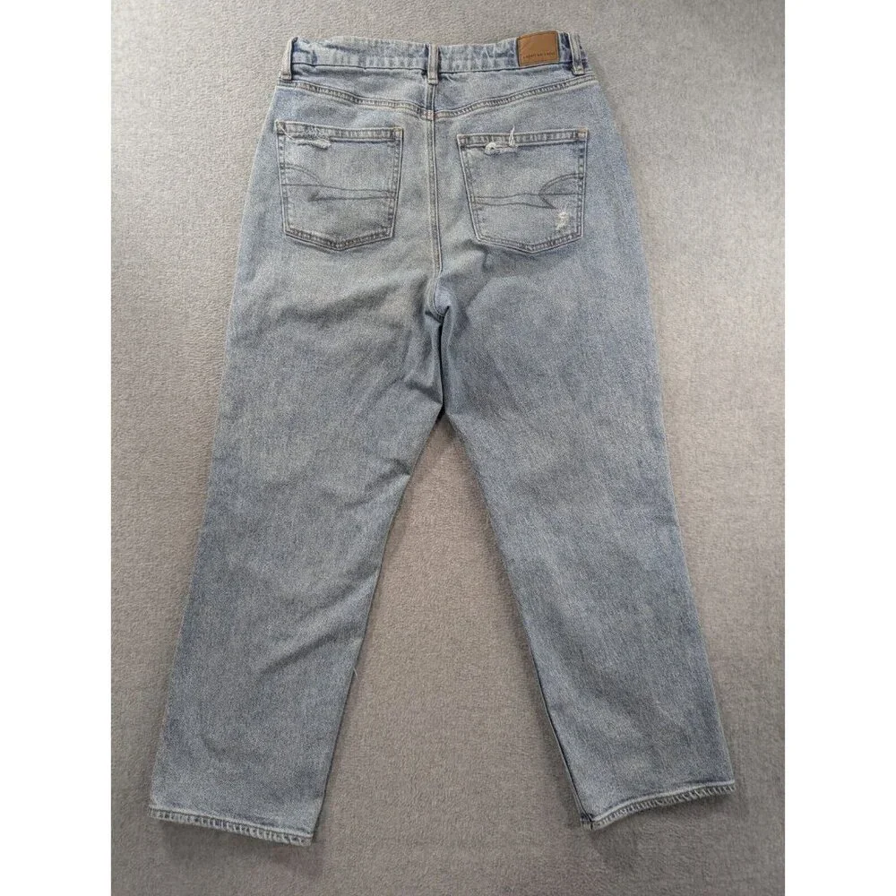 American Eagle Jeans Womens Size 12 Blue Destressed Curvy 90s Straight Whiskers - Picture 10 of 16